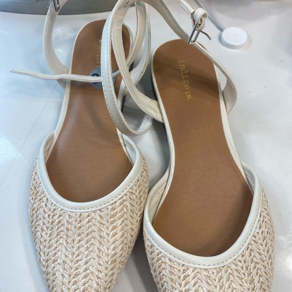 Indigo Cream and Tan Espadrille Flats